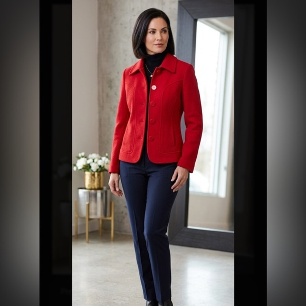 Zoe D.Elegant Red Women's Blazer 100% wool